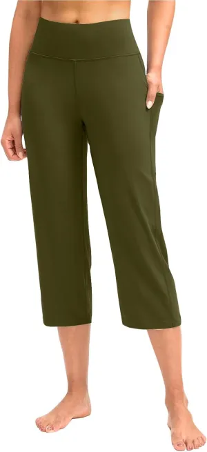 Binmer Women's Yoga Capris Pants High Waist Leggings Crop Straight Leg Athletic Exercise Workout Capris Trousers with Pockets