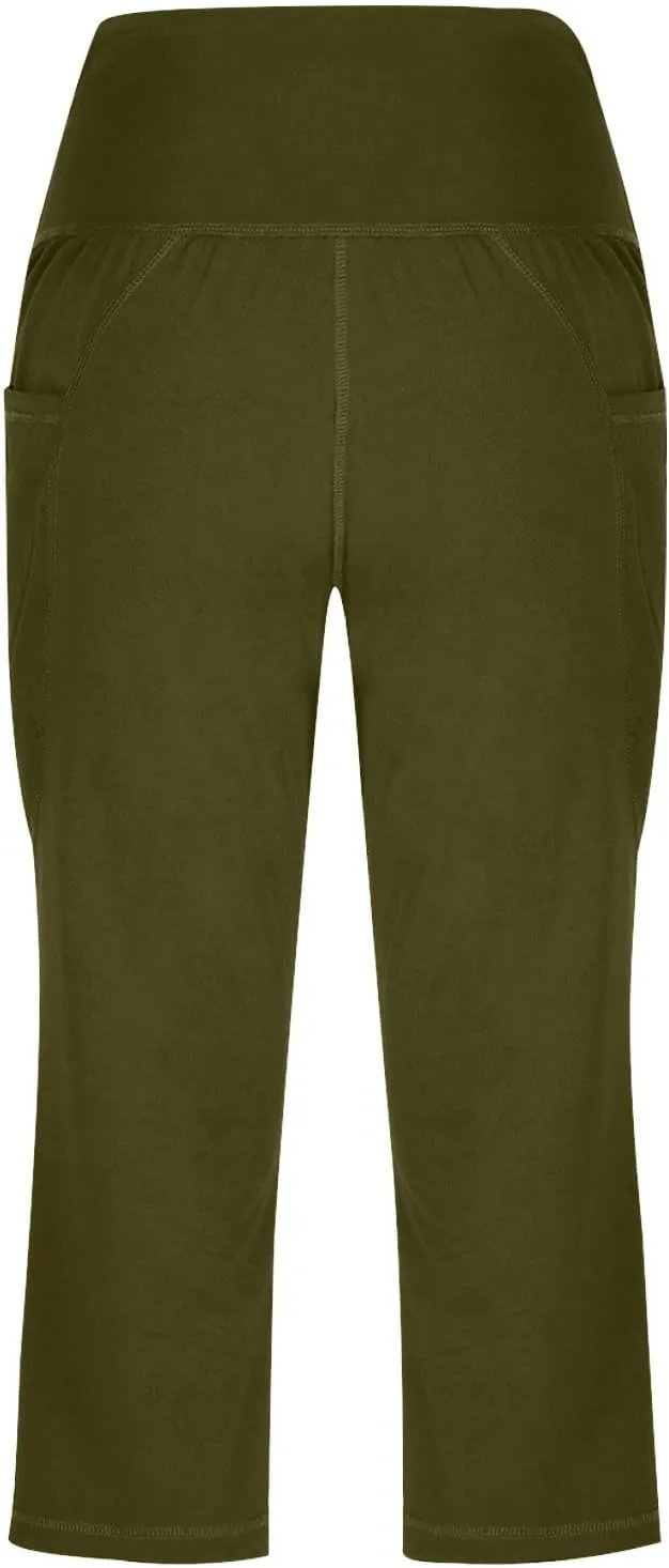 Binmer Women's Yoga Capris Pants High Waist Leggings Crop Straight Leg Athletic Exercise Workout Capris Trousers with Pockets