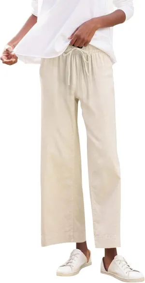 fanmpghleoo Wide Leg Linen Pants for Women Cropped High Waisted Dress Pants Trendy Casual Linen Trousers Pants with Pockets