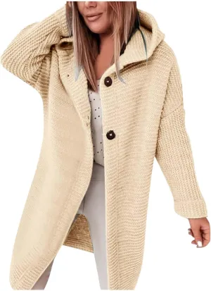 iLH Cardigan Sweaters for Women Casual Loose Open Front Sweater Coats Chunky Cable Knit Coat Fall Winter Hooded Outwear