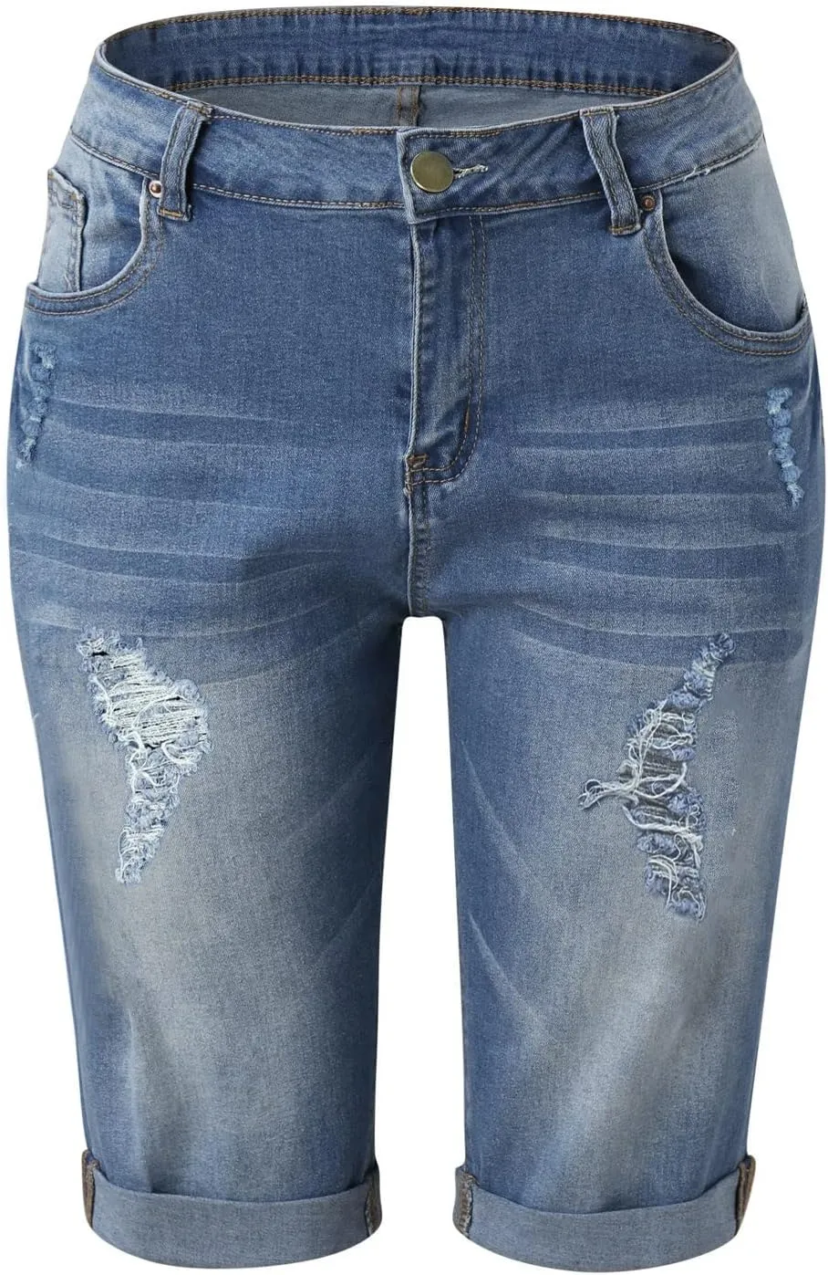 Jean Shorts Womens Stretchy High Waisted Ripped Denim Shorts Casual Trendy Distressed Cut Off Shorts Bermuda Biker Shorts
