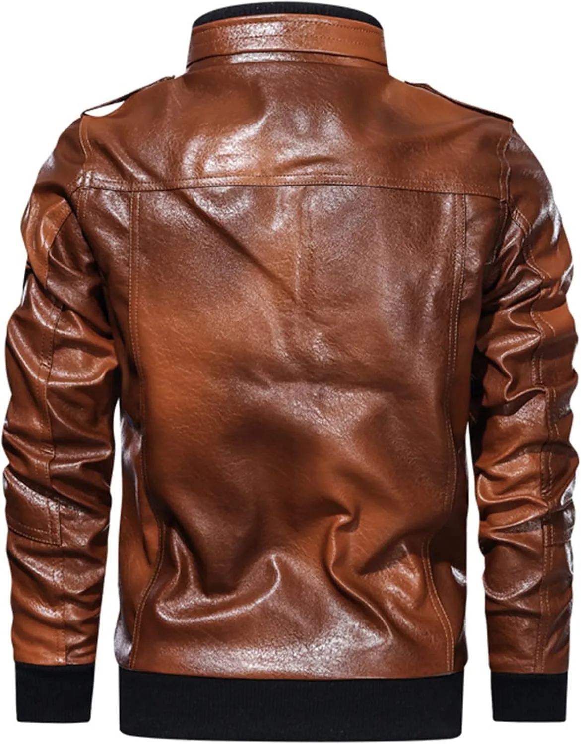 JEsilunmaMY Plus Size Leather Jackets for Men Full Zip Stand Collar Motorcycle Bomber Jacket Casual Moto Biker Cardigan Coat