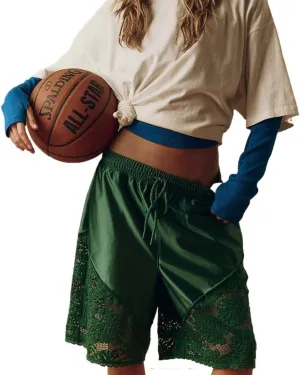 Lace Satin High Waisted Bermuda Shorts Cute Basketball Shorts Y2k
