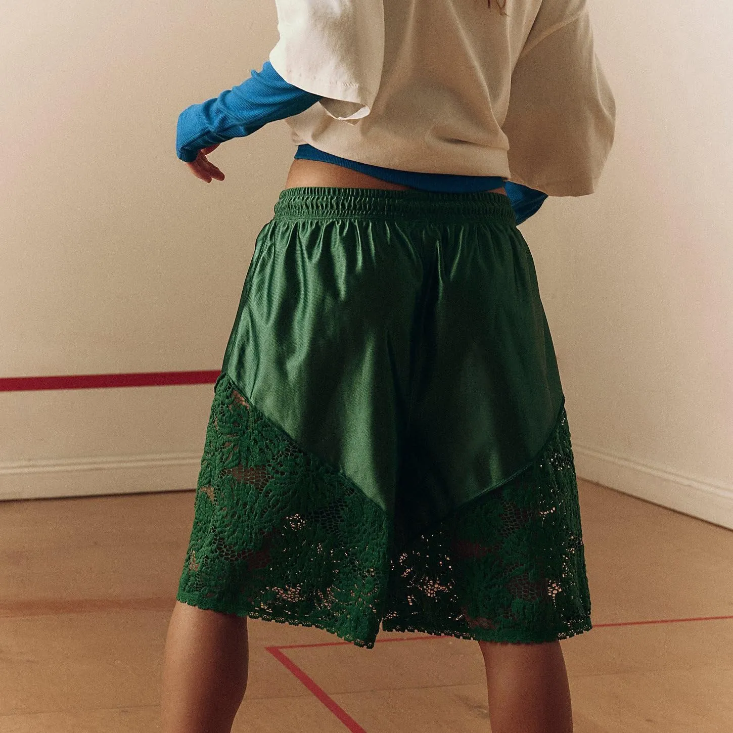 Lace Satin High Waisted Bermuda Shorts Cute Basketball Shorts Y2k