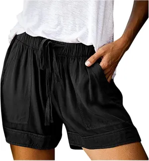 LCMTWX Flowy Shorts Waist Pants Shorts Loose Elastic Pocketed Womens Casual Drawstring Pants Flowy Shorts Jean Shorts Short