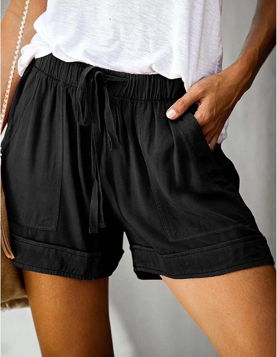 LCMTWX Flowy Shorts Waist Pants Shorts Loose Elastic Pocketed Womens Casual Drawstring Pants Flowy Shorts Jean Shorts Short