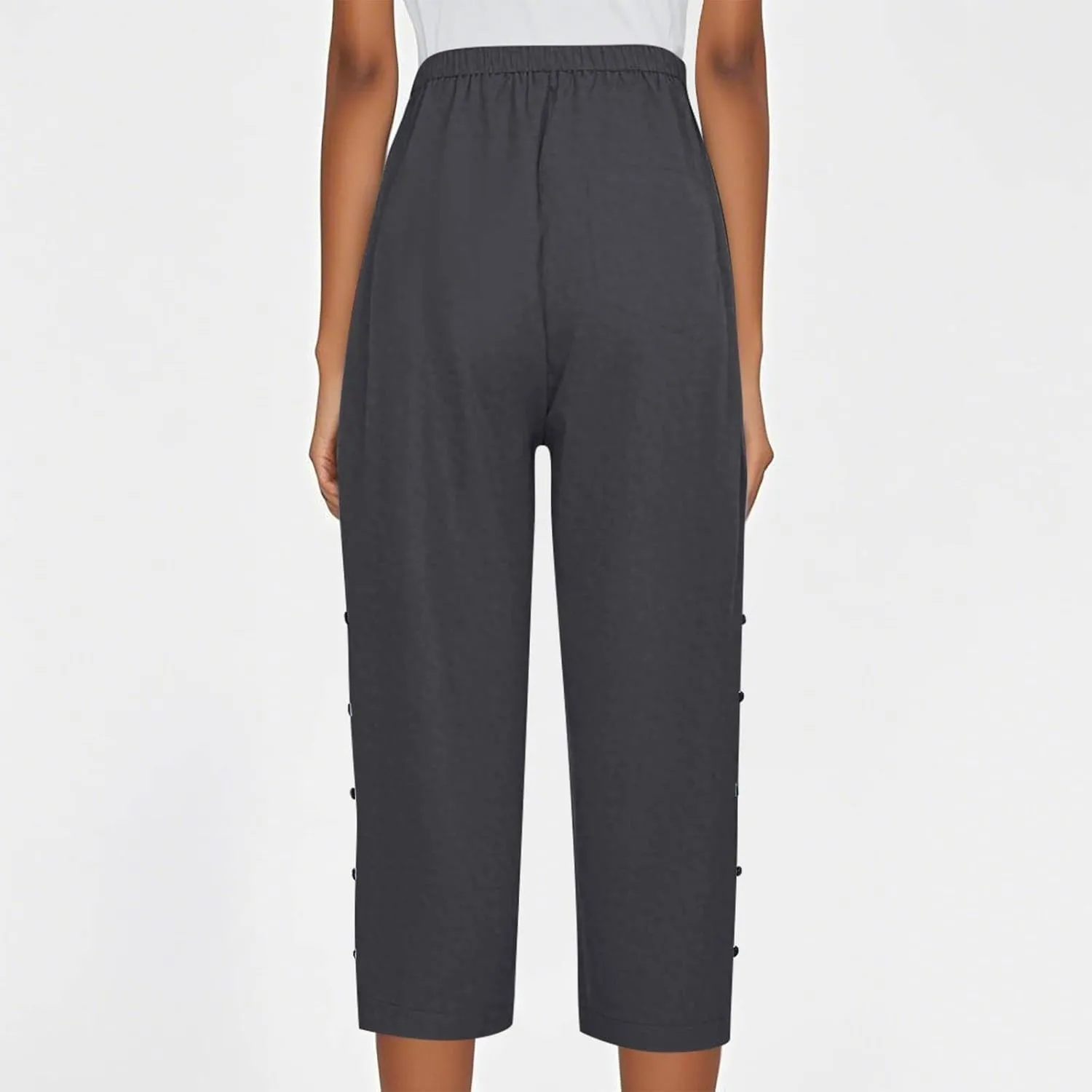 Linen Capri Pants for Women Casual Summer Capris Drawstring High Waist Pants Wide Leg Cropped Trousers