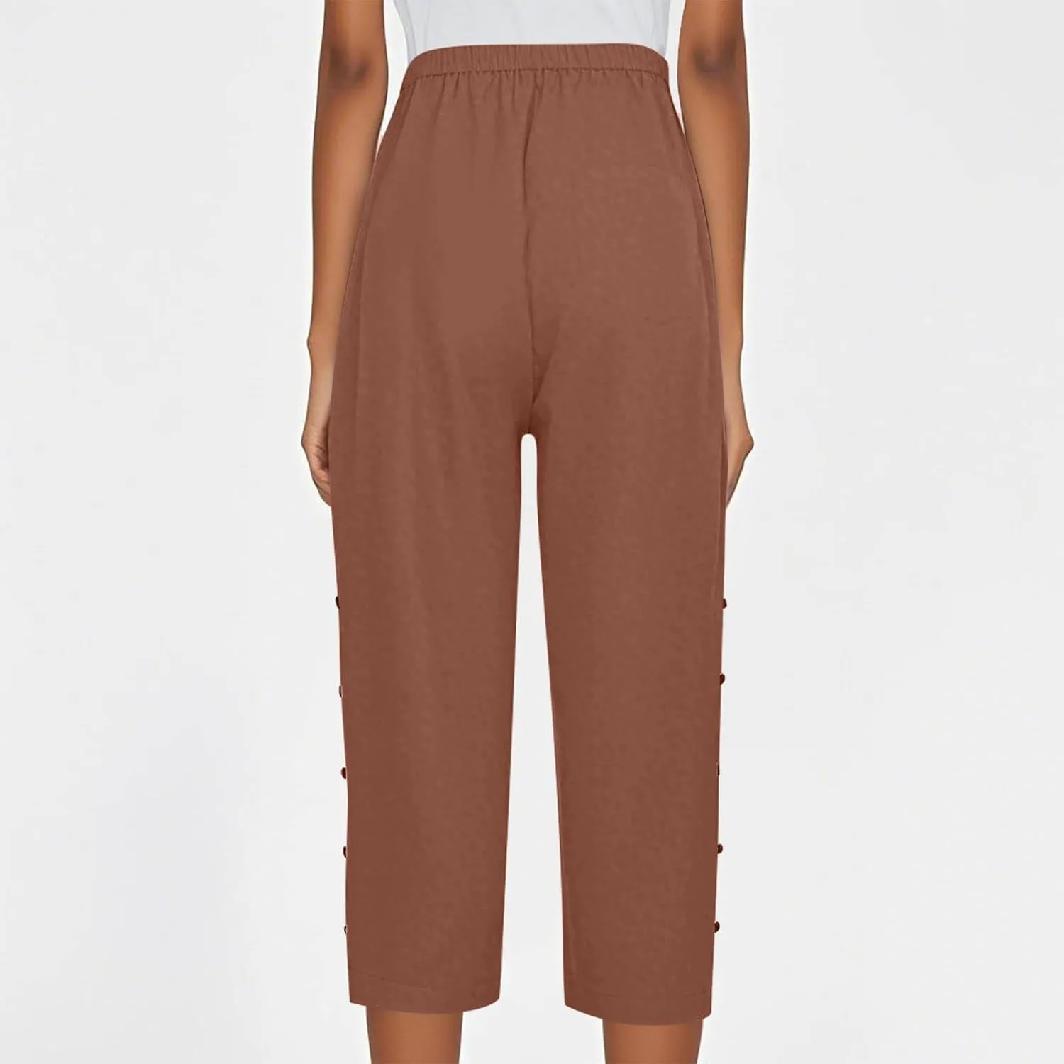 Linen Capri Pants for Women Casual Summer Capris Drawstring High Waist Pants Wide Leg Cropped Trousers