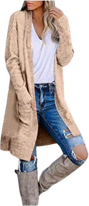 Long Cardigans Sweaters for Women Trendy Lightweight Long Sleeve Solid Color Cardigan Jacket Open Front Knit Sweater