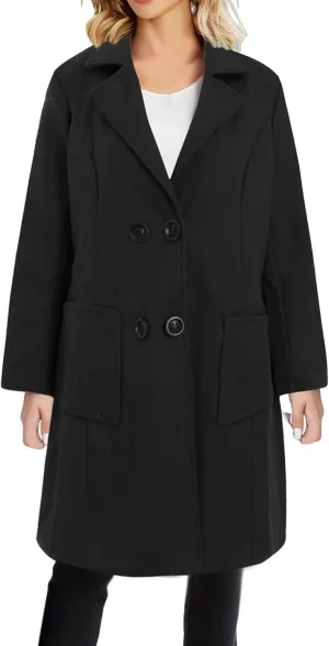 maisdgop Womens Trench Coat Fashion Long Sleeve Open Front Windbreaker Winter Warm Lapel Wool Blend Outerwear with Pockets