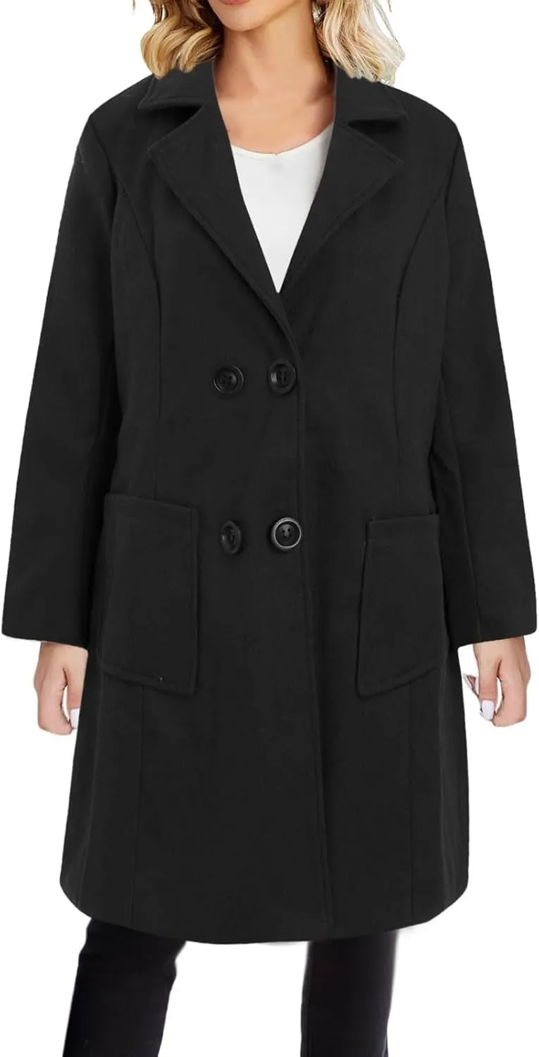 maisdgop Womens Trench Coat Fashion Long Sleeve Open Front Windbreaker Winter Warm Lapel Wool Blend Outerwear with Pockets