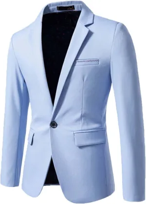 Mens Casual Blazer One Button Slim fit Lightweight Sport Coat Lapel Neck Long Sleeve Suit Blazer Jacket with Pockets