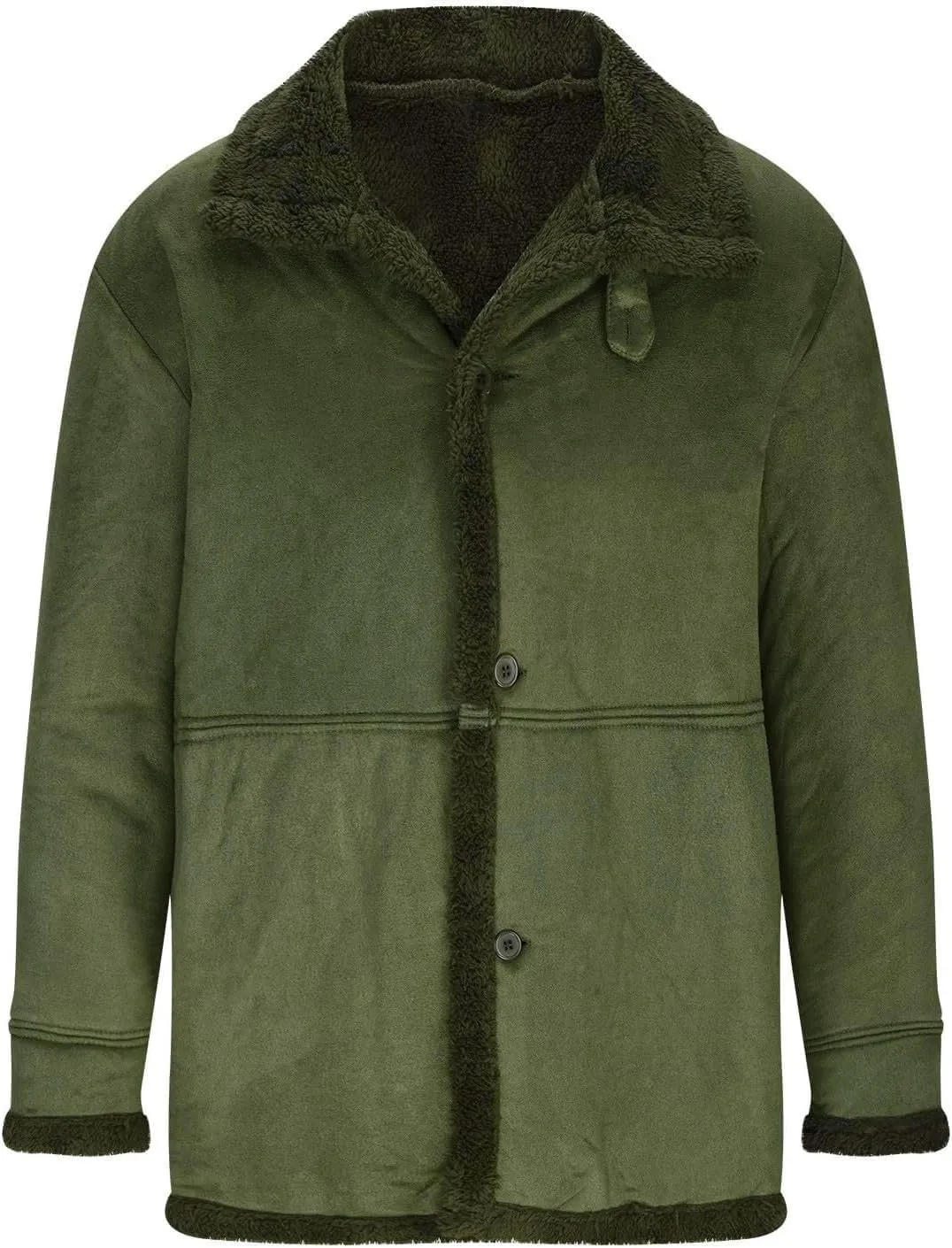 Men's Sherpa-Lined Trench Coat Big & Tall Winter Warm Button-Down Fur Collar Overcoat