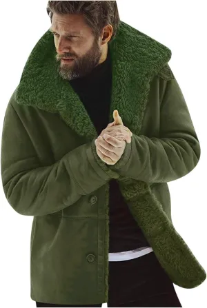 Men's Sherpa-Lined Trench Coat Big & Tall Winter Warm Button-Down Fur Collar Overcoat