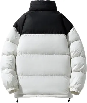 Mens Thickened Warm Waterproof Windproof Heavyweight Insulated Puffer Jacket, Warm Stand Collar Color Block Zip Up