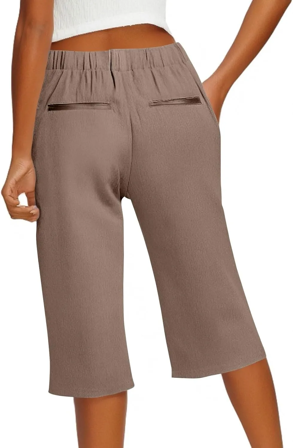 Pedal Pushers for Women 2025 Beach Vacation Wide Leg Capri Pants Loose Comfy High Waisted Short Pants with Pockets