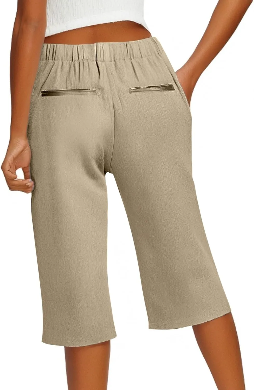 Pedal Pushers for Women Cropped Straight Leg Linen Capri Pants Side Split Casual Summer Cover Up Pants with Pockets