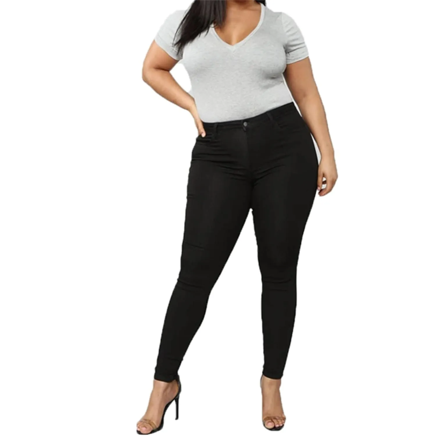 Plus Size Jeans for Women High Waisted Stretch Casual Skinny Jeans Regular Fit Straight Leg Denim Pants Jegging (3X-Large,Black)