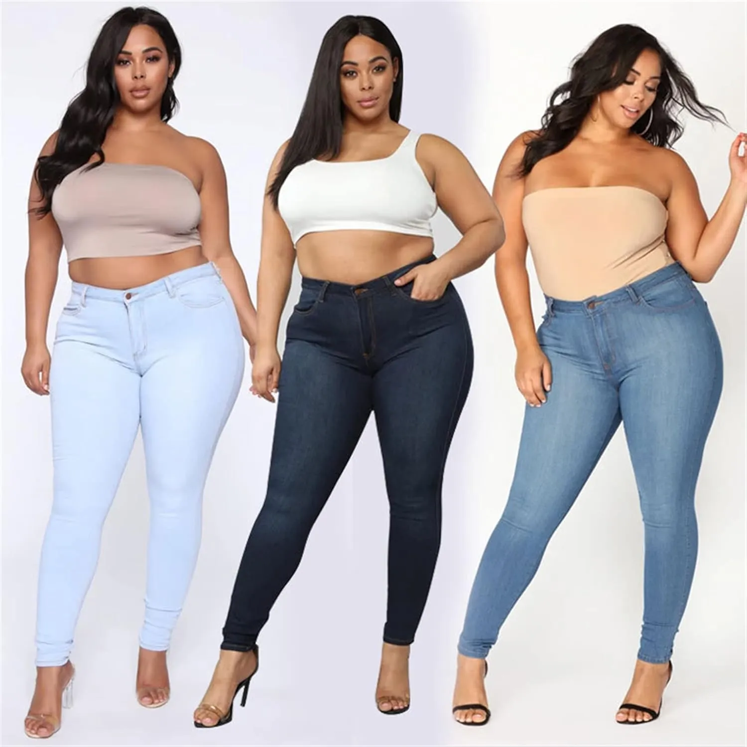 Plus Size Jeans for Women High Waisted Stretch Casual Skinny Jeans Regular Fit Straight Leg Denim Pants Jegging (3X-Large,Black)