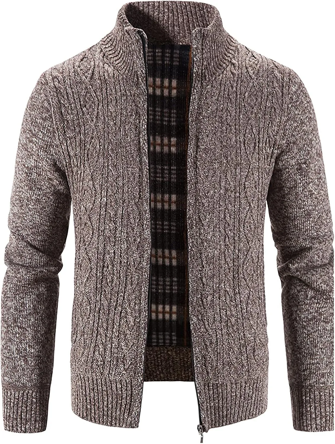 tuduoms Mens Thermal Chunky Knit Sweater Coat Full Zip Fleece Lined Cardigan Jacket Winter Long Sleeve Knitwear Sweatershirt