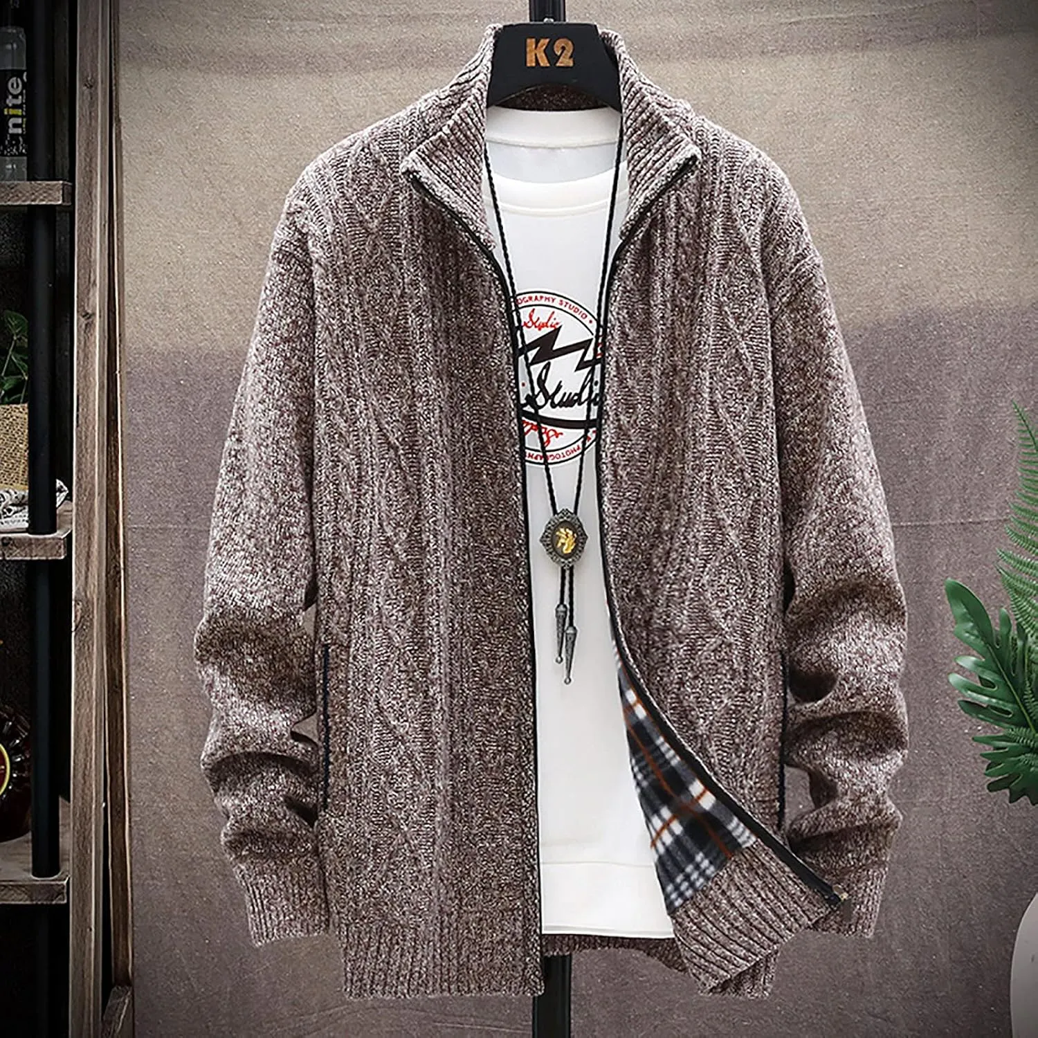 tuduoms Mens Thermal Chunky Knit Sweater Coat Full Zip Fleece Lined Cardigan Jacket Winter Long Sleeve Knitwear Sweatershirt