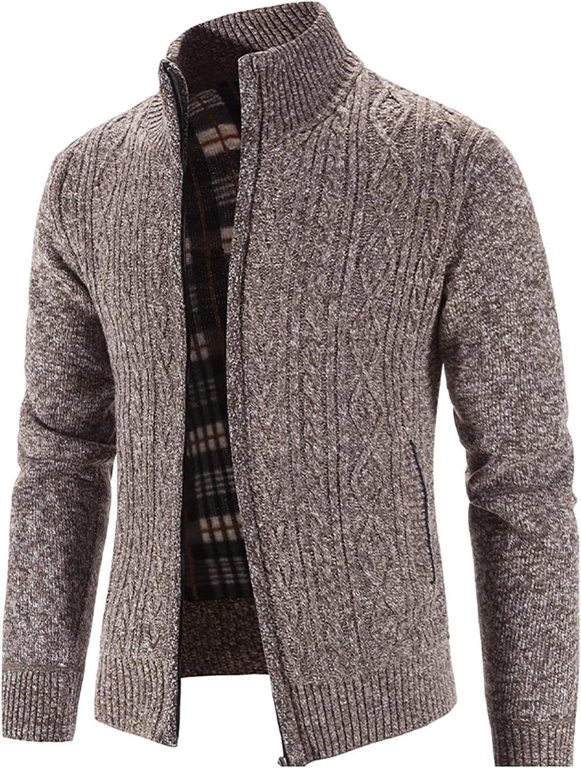 tuduoms Mens Thermal Chunky Knit Sweater Coat Full Zip Fleece Lined Cardigan Jacket Winter Long Sleeve Knitwear Sweatershirt