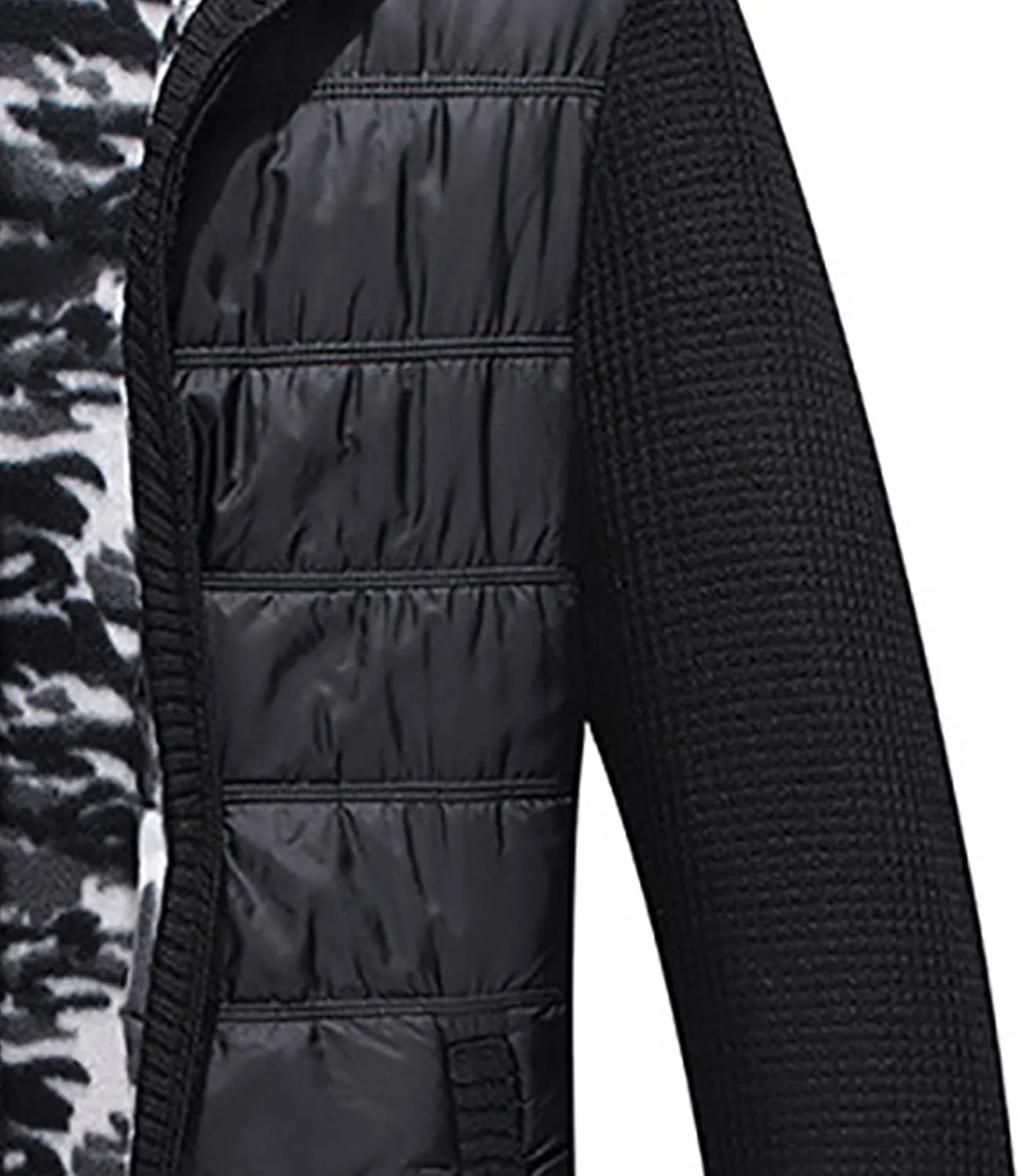 tuduoms Men's Thermal Chunky Knit Sweaters Stand Collar Full Zip Cardigan Jacket Thick Fleece Lined Cotton Padded Overcoats