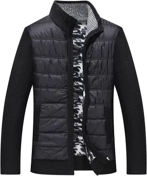 tuduoms Men's Thermal Chunky Knit Sweaters Stand Collar Full Zip Cardigan Jacket Thick Fleece Lined Cotton Padded Overcoats