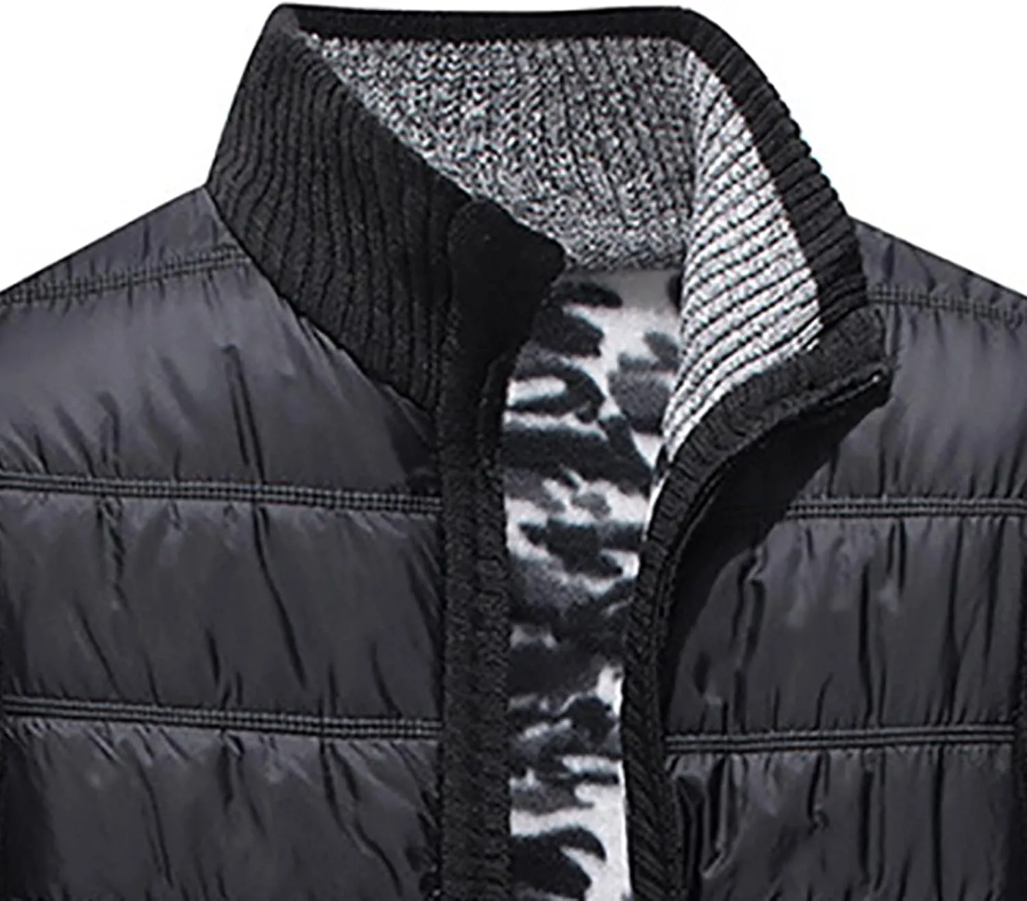 tuduoms Men's Thermal Chunky Knit Sweaters Stand Collar Full Zip Cardigan Jacket Thick Fleece Lined Cotton Padded Overcoats