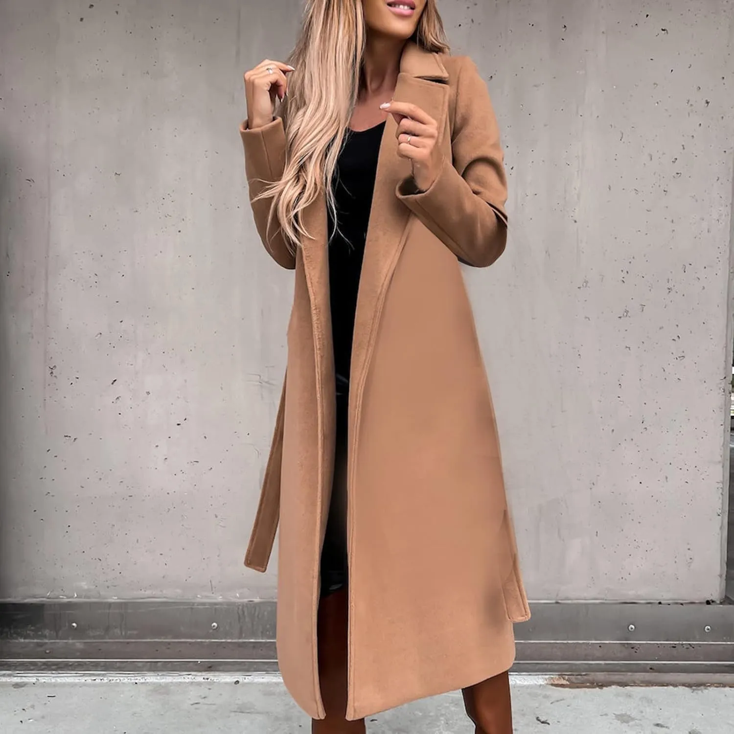 Winter Trench Coat for Women Long Wool Blend Pea Coat Casual Notched Lapel Collar Oversized Overcoat Jacket Outerwear