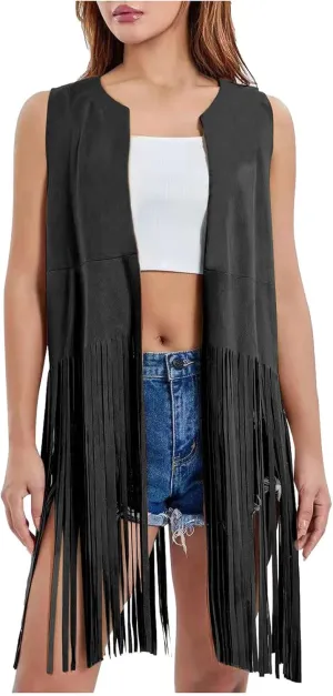 Womens Cardigan Cropped Open Front Sweaters Sleeveless Fringe Jacket Fall Fashion Trends Vintage Tassel Vest Women