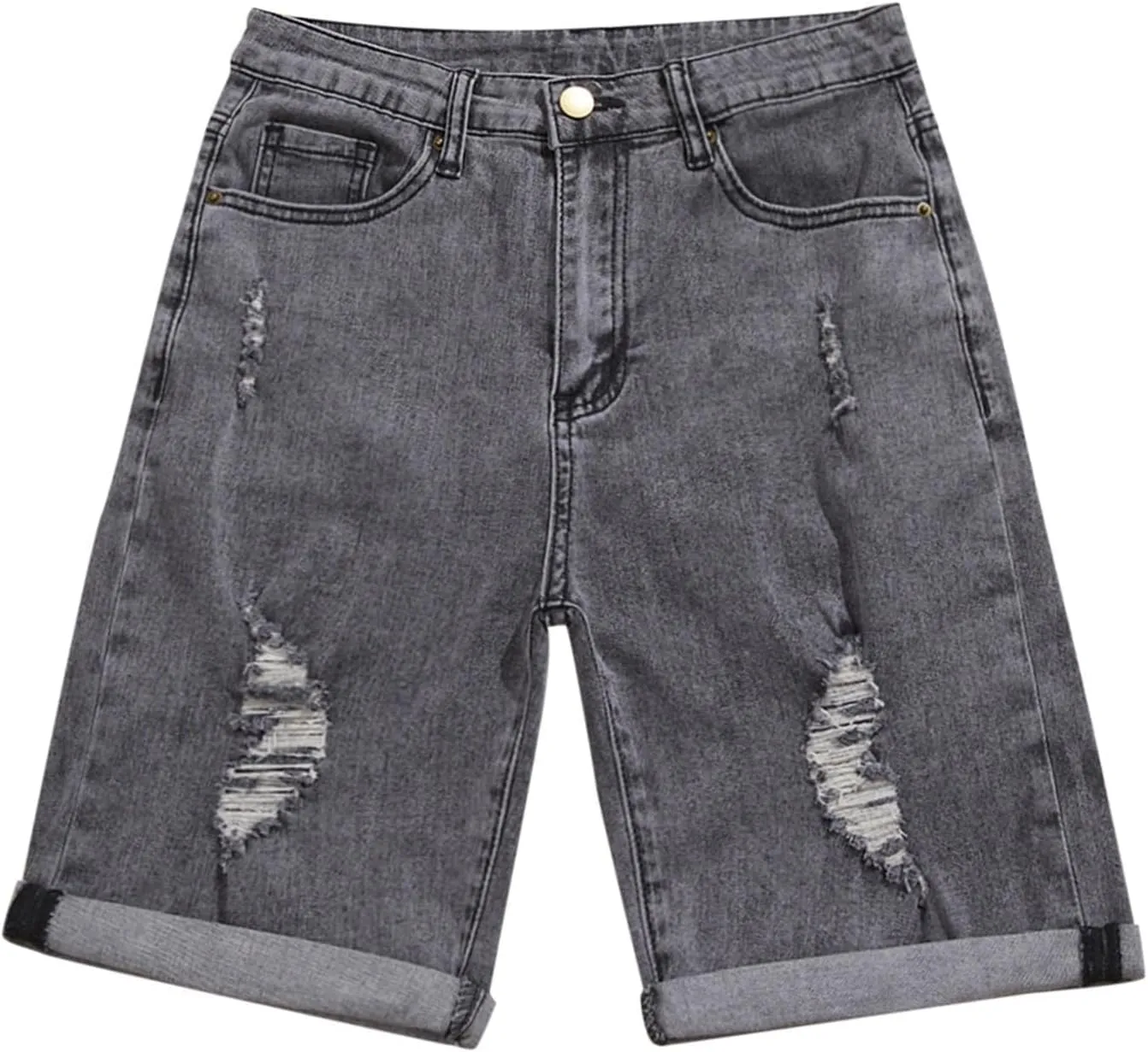 Womens Ripped Bermuda Shorts High Waisted Jean Shorts Distressed Rolled Hem Stretchy Short Jeans Bermuda Golf Biker Shorts