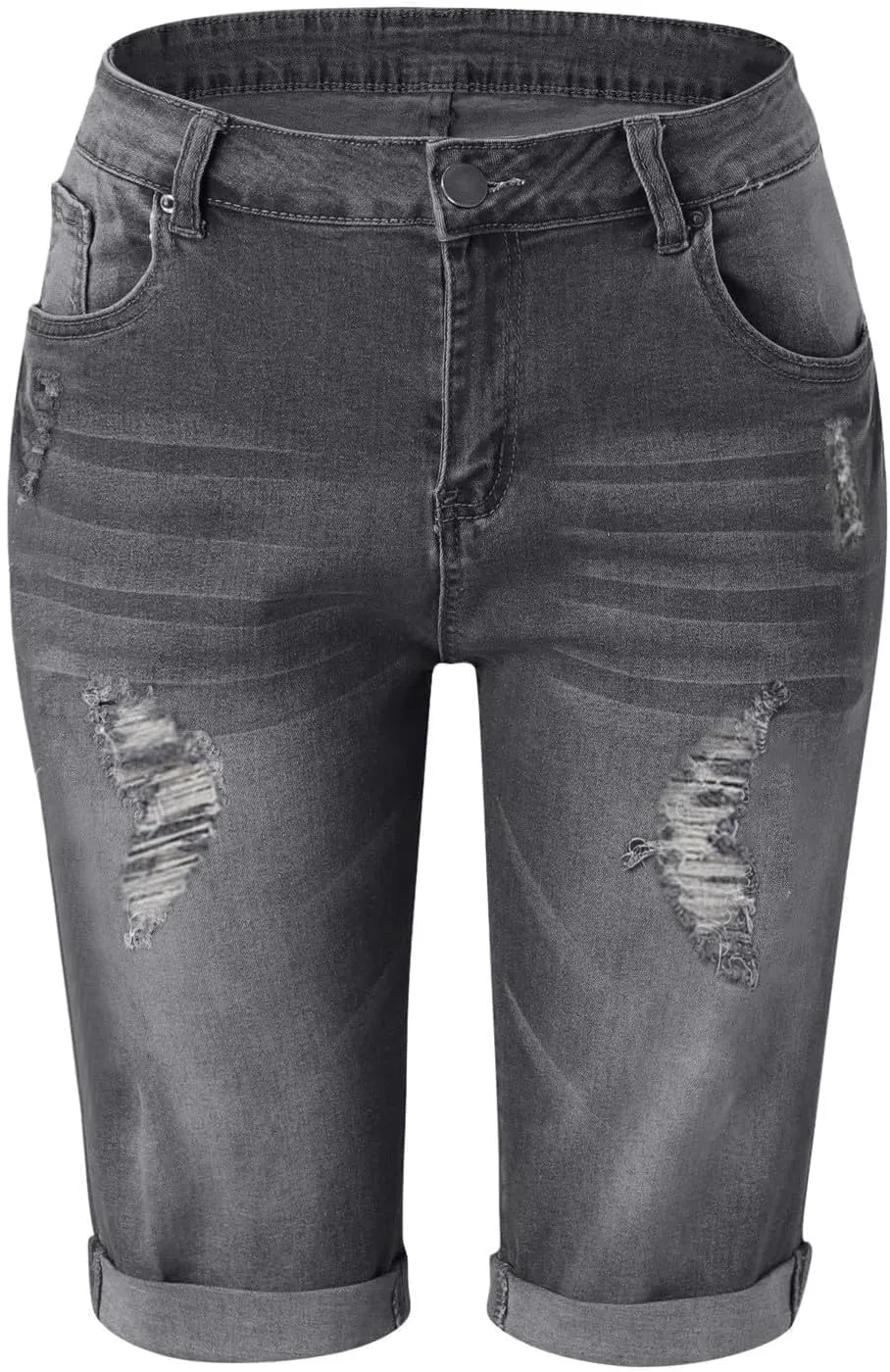 Womens Ripped Bermuda Shorts High Waisted Jean Shorts Distressed Rolled Hem Stretchy Short Jeans Bermuda Golf Biker Shorts