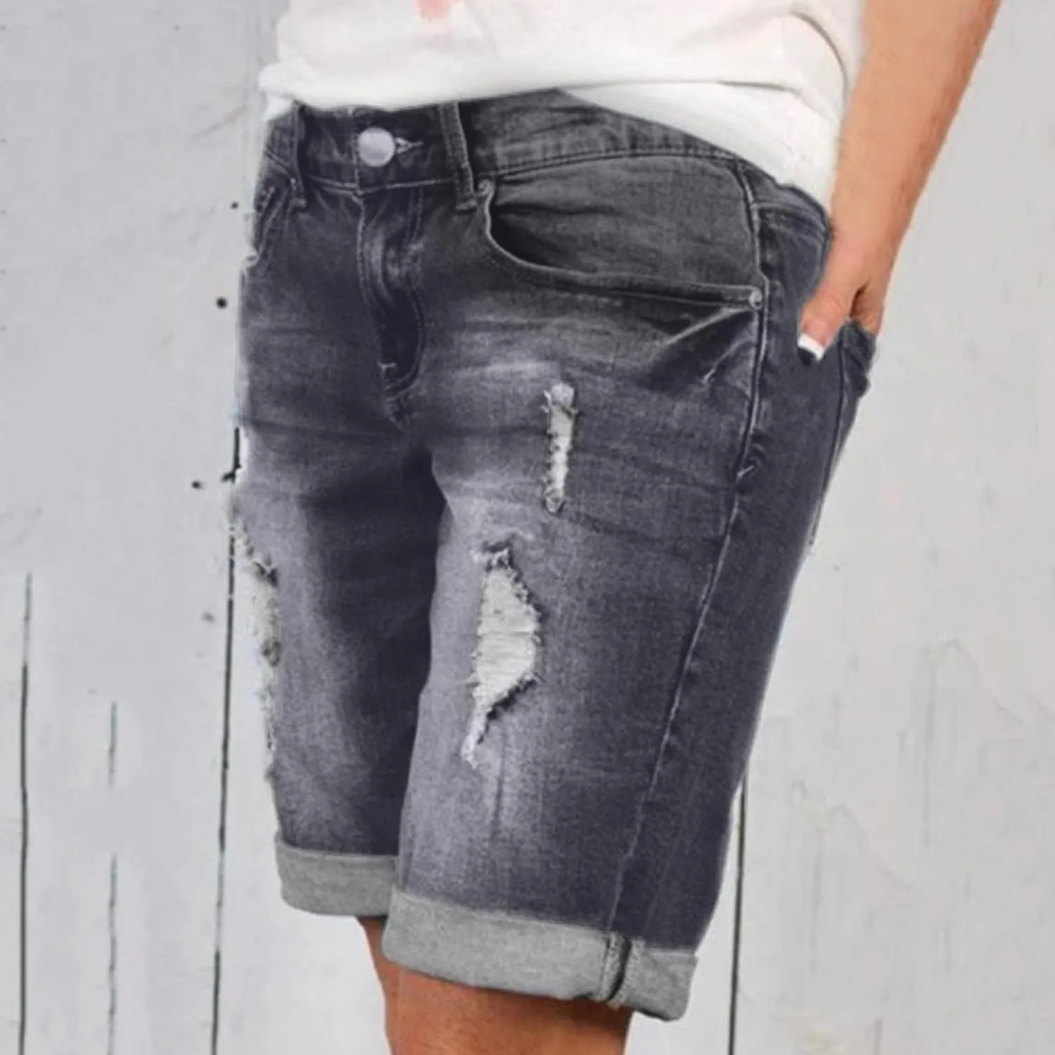 Womens Ripped Bermuda Shorts High Waisted Jean Shorts Distressed Rolled Hem Stretchy Short Jeans Bermuda Golf Biker Shorts