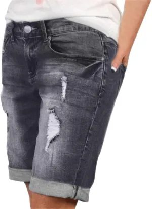 Womens Ripped Bermuda Shorts High Waisted Jean Shorts Distressed Rolled Hem Stretchy Short Jeans Bermuda Golf Biker Shorts