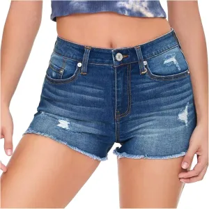 Women's Ripped Denim Shorts High Waisted Stretchy Casual Vintage Jeans Shorts Pure Color Raw Hem Hot Shorts Summer Shorts for Teen Girls