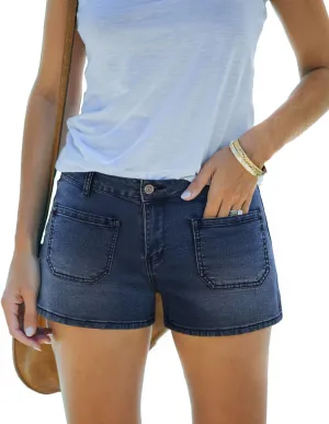 Women's Summer Mid Waisted Casual Jean Shorts Trendy Flat Pockets Cutoff Stretchy Denim Shorts