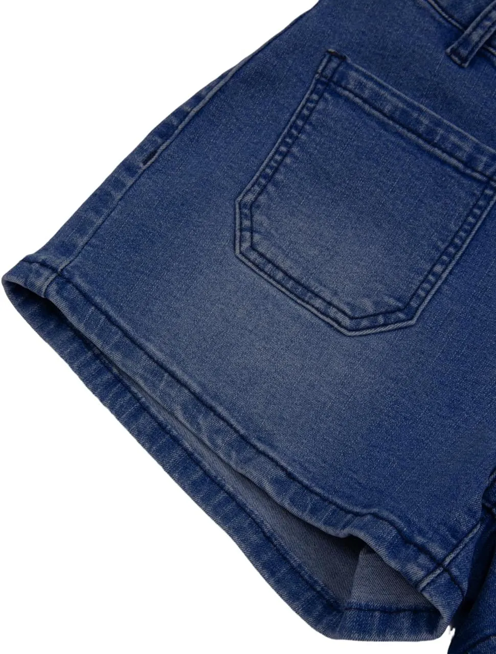 Women's Summer Mid Waisted Casual Jean Shorts Trendy Flat Pockets Cutoff Stretchy Denim Shorts