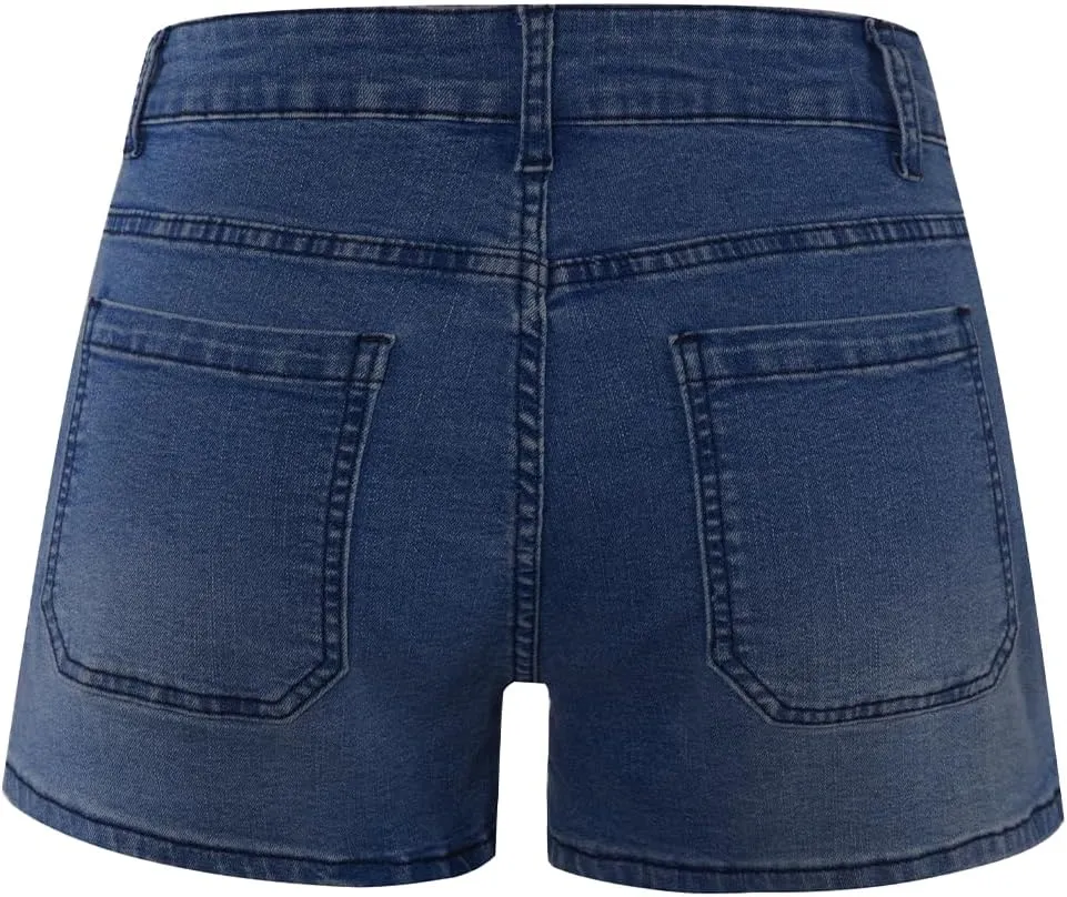 Women's Summer Mid Waisted Casual Jean Shorts Trendy Flat Pockets Cutoff Stretchy Denim Shorts