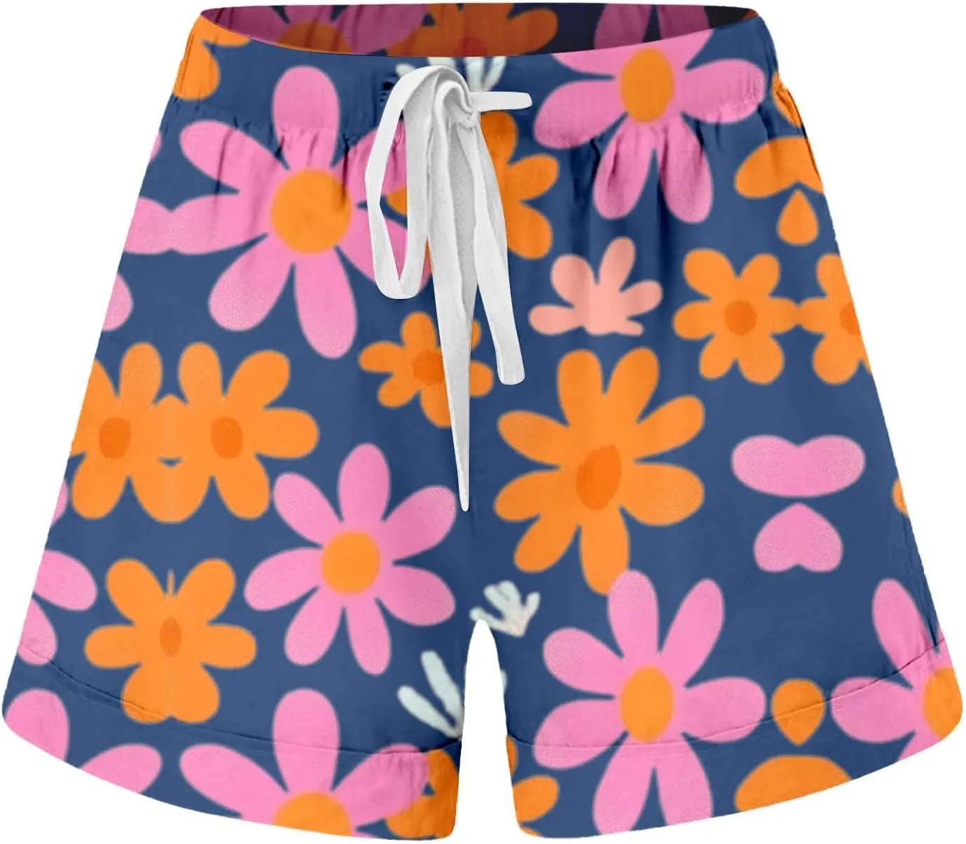 Womens Summer Shorts Beach Drawstring High Waisted Vocation Floral Print Shorts Casual Wide Leg Shorts with Pockets