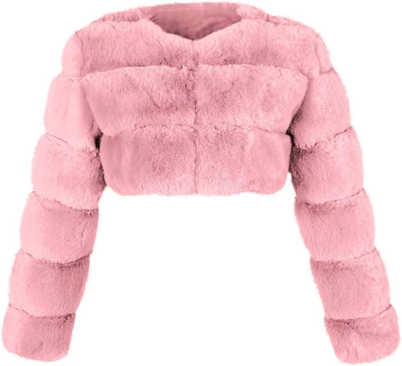 Women's Winter Plus Size Parka Overcoat Solid Long Sleeve Cropped Tops Faux Fur Coat Jacket