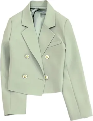 Xiaojmake Women's Plus Size Cropped Blazer V Neck Lapel Collar Solid Work Suit Jacket Double Breasted Notch Crop Blazers Coat